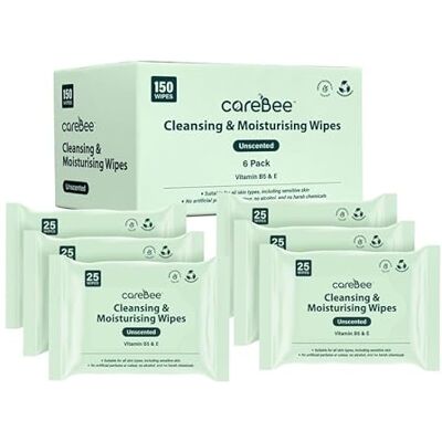 CareBee Plastic-Free Facial Wipes, 25 Wipes Per Pack, Plant-Based & FSC Certified Biodegradable, Gentle Makeup Remover Wipes Vegan, Eco-Friendly Cleansing Wipes for All Skin Types (Pack of 6) CareBee Plastic-Free Facial Wipes, 25 Wipes Per Pack, Plant-Based & FSC Certified Biodegradable, Gentle Makeup Remover Wipes Vegan, Eco-Friendly Cleansing Wipes for All Skin Types (Pack of 6)