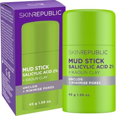 Skin Republic Salicylic Acid 2% + Kaolin Clay Mud Stick Controls Oil Unclogs Pores, Reduces Breakouts & Blackheads Mattifying Skincare for Oily & Acne-Prone Skin Dermatologically Tested (45g) Skin Republic Salicylic Acid 2% + Kaolin Clay Mud Stick Controls Oil Unclogs Pores, Reduces Breakouts & Blackheads Mattifying Skincare for Oily & Acne-Prone Skin Dermatologically Tested (45g)