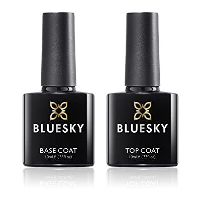 BLUESKY Gel Nail Polish Top and Base Coat Set, 2 x 10ml, Clear The pair every manicure starts and ends with: stronger adhesion underneath, a wipe-clean mirror shine over your colour. BLUESKY Gel Nail Polish Top and Base Coat Set, 2 x 10ml, Clear The pair every manicure starts and ends with: stronger adhesion underneath, a wipe-clean mirror shine over your colour.