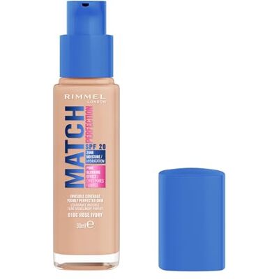 Rimmel Match Perfection Foundation, 010C Rose Ivory, Invisible Coverage, Pore-blurring, Medium coverage. Visibly perfected skin. SPF20, 30ml, Cruelty Free Rimmel Match Perfection Foundation, 010C Rose Ivory, Invisible Coverage, Pore-blurring, Medium coverage. Visibly perfected skin. SPF20, 30ml, Cruelty Free