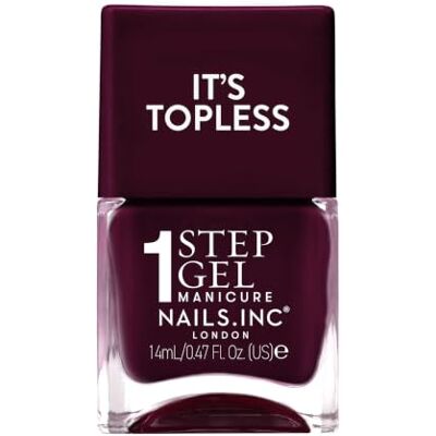 Nails Inc Nails.INC It's Topless Anya Burgundy Gel-Like Nail Polish Glossy 1-step gel formula lasts up to 6 days with no UV light. Formulated with bio-peptides for strong nails. Nails Inc Nails.INC It's Topless Anya Burgundy Gel-Like Nail Polish Glossy 1-step gel formula lasts up to 6 days with no UV light. Formulated with bio-peptides for strong nails.