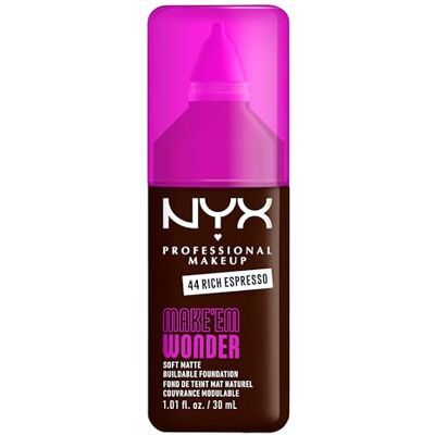 NYX PROFESSIONAL MAKEUP Foundation Make 'EM Wonder Shade: 44 Rich Espresso Up to 24 Hour Soft Matte Foundation, Undetectable Finish, Waterproof, Sweat and Transfer Resistant, Undetectable Finish NYX PROFESSIONAL MAKEUP Foundation Make 'EM Wonder Shade: 44 Rich Espresso Up to 24 Hour Soft Matte Foundation, Undetectable Finish, Waterproof, Sweat and Transfer Resistant, Undetectable Finish