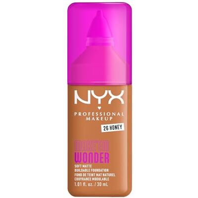 NYX PROFESSIONAL MAKEUP Foundation Make 'EM Wonder Shade: 26 Honey Up to 24 Hour Soft Matte Foundation, Undetectable Finish, Waterproof, Sweat and Transfer Resistant, Undetectable Finish NYX PROFESSIONAL MAKEUP Foundation Make 'EM Wonder Shade: 26 Honey Up to 24 Hour Soft Matte Foundation, Undetectable Finish, Waterproof, Sweat and Transfer Resistant, Undetectable Finish