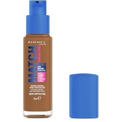 Rimmel Match Perfection Foundation, 502W Cappuccino, Invisible Coverage, Pore-blurring, Medium coverage. Visibly perfected skin. SPF20, 30ml, Cruelty Free Rimmel Match Perfection Foundation, 502W Cappuccino, Invisible Coverage, Pore-blurring, Medium coverage. Visibly perfected skin. SPF20, 30ml, Cruelty Free