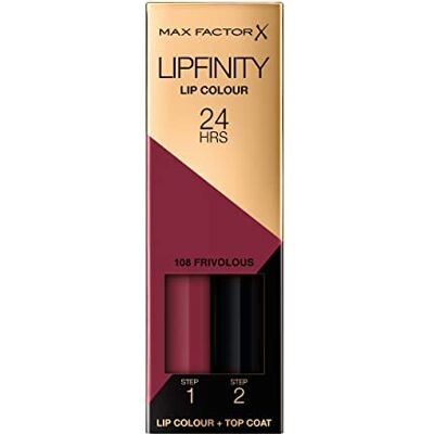 Max Factor Lipfinity Frivolous, Long-Lasting, Two Step Lipstick, Vibrant Colour, Hydrating, Lasts 24 Hrs, Matte Lip Colour With Glossy Top Coat, 4.2g Max Factor Lipfinity Frivolous, Long-Lasting, Two Step Lipstick, Vibrant Colour, Hydrating, Lasts 24 Hrs, Matte Lip Colour With Glossy Top Coat, 4.2g