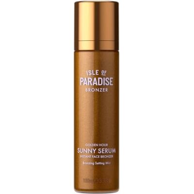 Isle of Paradise Sunny Serum Bronzing Setting Mist, Golden Hour, 100 mL Hydrating Instant Face Bronzer, with Vitamin B5, Spray Under or Over Makeup, Non-Greasy, Light Feel, Radiant Glow, Wash-Off Isle of Paradise Sunny Serum Bronzing Setting Mist, Golden Hour, 100 mL Hydrating Instant Face Bronzer, with Vitamin B5, Spray Under or Over Makeup, Non-Greasy, Light Feel, Radiant Glow, Wash-Off