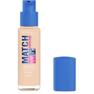 Rimmel Match Perfection Foundation, 001W Pearl, Invisible Coverage, Pore-blurring, Medium coverage. Visibly perfected skin. SPF20, 30ml, Cruelty Free Rimmel Match Perfection Foundation, 001W Pearl, Invisible Coverage, Pore-blurring, Medium coverage. Visibly perfected skin. SPF20, 30ml, Cruelty Free
