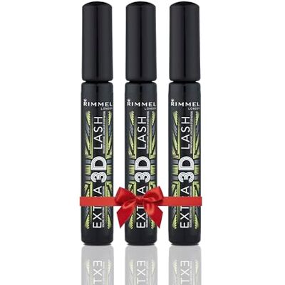 Rimmel Extra 3D Lash Volumising Mascara, Defines lengthen's and Curl Lashes, Zero Clumps, Black, Pack of 3 Rimmel Extra 3D Lash Volumising Mascara, Defines lengthen's and Curl Lashes, Zero Clumps, Black, Pack of 3