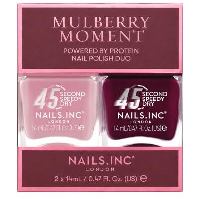 Nails Inc Nails.INC 45 Second Speedy Dry Mulberry Moment Nail Polish Duo, 2pc Set Quick-drying, hexanal-infused formula strengthens nails while delivering high-gloss, salon-quality color in two berry shades. Nails Inc Nails.INC 45 Second Speedy Dry Mulberry Moment Nail Polish Duo, 2pc Set Quick-drying, hexanal-infused formula strengthens nails while delivering high-gloss, salon-quality color in two berry shades.