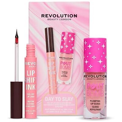 Revolution Beauty London Revolution Day To Slay Lip Liner & Gloss Duo Gift Set, Nude & Candy Pink Includes A Peel-Off Lip Liner Stain & Plumping Gloss, All-Day Slay Lips, Gift for Her, Vegan & Cruelty-Free Revolution Beauty London Revolution Day To Slay Lip Liner & Gloss Duo Gift Set, Nude & Candy Pink Includes A Peel-Off Lip Liner Stain & Plumping Gloss, All-Day Slay Lips, Gift for Her, Vegan & Cruelty-Free