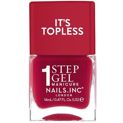 Nails Inc Nails.INC It's Topless Rory Cherry Red Gel-Like Nail Polish Glossy 1-step gel formula lasts up to 6 days with no UV light. Formulated with bio-peptides for strong nails. Nails Inc Nails.INC It's Topless Rory Cherry Red Gel-Like Nail Polish Glossy 1-step gel formula lasts up to 6 days with no UV light. Formulated with bio-peptides for strong nails.