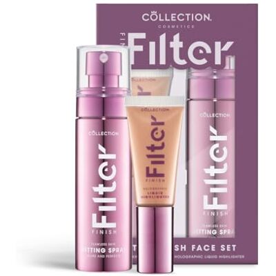 Collection Cosmetics Filter Finish Face Set, Illuminating Liquid Highlight, Long Lasting Setting Spray, Instant Glowy Skin, Makeup Gift Set Collection Cosmetics Filter Finish Face Set, Illuminating Liquid Highlight, Long Lasting Setting Spray, Instant Glowy Skin, Makeup Gift Set