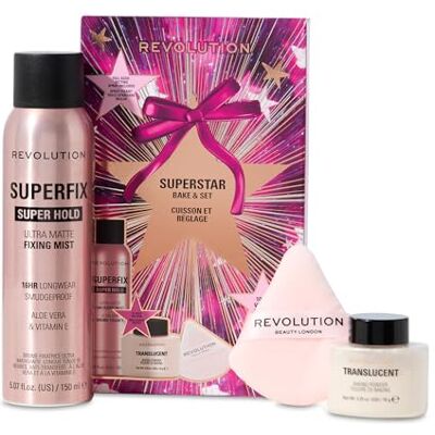 Revolution Beauty London Revolution Superstar Bake & Set, Superfix Fixing Spray & Translucent Loose Baking Powder with Makeup Puff, Long-Lasting Makeup Look, Vegan & Cruelty-Free Revolution Beauty London Revolution Superstar Bake & Set, Superfix Fixing Spray & Translucent Loose Baking Powder with Makeup Puff, Long-Lasting Makeup Look, Vegan & Cruelty-Free