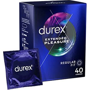 Durex Extended Pleasure, 40 Condoms, Regular Fit, With Performa Silicone Lube, Easy on Shape, Teat Ended, Natural Latex, Pre Lubricated Durex Extended Pleasure, 40 Condoms, Regular Fit, With Performa Silicone Lube, Easy on Shape, Teat Ended, Natural Latex, Pre Lubricated