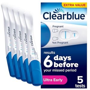 Clearblue Pregnancy Tests, Early Detection Pregnancy Test, Results 6 Days Early, 99% Accurate Results, 5 Tests, Packaging May Vary Clearblue Pregnancy Tests, Early Detection Pregnancy Test, Results 6 Days Early, 99% Accurate Results, 5 Tests, Packaging May Vary