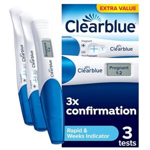 Clearblue Pregnancy Test 3X Confirmation Combo Pack, Result As Fast As 1 Minute (Visual Sticks) & Tells You How Many Weeks (Digital Stick), Kit of 3 Tests (1 Digital, 2 Visual) Clearblue Pregnancy Test 3X Confirmation Combo Pack, Result As Fast As 1 Minute (Visual Sticks) & Tells You How Many Weeks (Digital Stick), Kit of 3 Tests (1 Digital, 2 Visual)