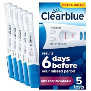 Clearblue Pregnancy Test, Ultra Early Advanced Pregnancy Test (10 MIU/ml) Value Pack, Results 6 Days Early, 99% Accurate Results, 5 Tests Clearblue Pregnancy Test, Ultra Early Advanced Pregnancy Test (10 MIU/ml) Value Pack, Results 6 Days Early, 99% Accurate Results, 5 Tests