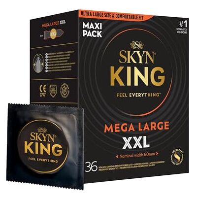 SKYN King Mega XXL: Pack of 36 Extra-Large Latex-Free FEEL Condoms for Men Thin, Smooth, Straight fit Width 60mm SKYN King Mega XXL: Pack of 36 Extra-Large Latex-Free FEEL Condoms for Men Thin, Smooth, Straight fit Width 60mm