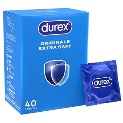 Durex Originals Extra Safe Condoms, Regular Fit, 40 Pack, Easy On Shape, Enhanced with Silicone Lubricant for Comfort and Protection Durex Originals Extra Safe Condoms, Regular Fit, 40 Pack, Easy On Shape, Enhanced with Silicone Lubricant for Comfort and Protection