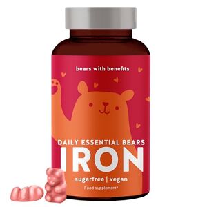 Bears with Benefits Iron Gummy Bears - Against Iron Deficiency - 14mg per dose - 45 Pieces - for Cognitive Energy and a Strong Immune System - Vegan Sugar-Free Vitamin Gummies - Bears with Benefits