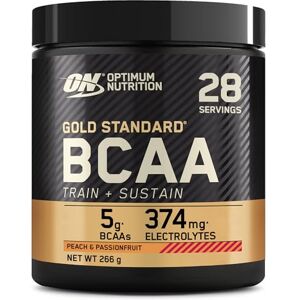 Optimum Nutrition Gold Standard BCAA Train + Sustain, Amino Acids Pre Workout Powder, Sports Drink with Vitamin C, Zinc, Magnesium and Electrolytes, Peach & Passionfruit Flavour, 28 Servings, 266 g Optimum Nutrition Gold Standard BCAA Train + Sustain, Amino Acids Pre Workout Powder, Sports Drink with Vitamin C, Zinc, Magnesium and Electrolytes, Peach & Passionfruit Flavour, 28 Servings, 266 g