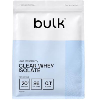 Bulk Clear Whey Isolate, Blue Raspberry, 500g 20g Protein per Serving, Low Sugar, Refreshing Fruity Flavours, 86 Calories, Fast Absorbing, Hydrating Protein Drink Bulk Clear Whey Isolate, Blue Raspberry, 500g 20g Protein per Serving, Low Sugar, Refreshing Fruity Flavours, 86 Calories, Fast Absorbing, Hydrating Protein Drink