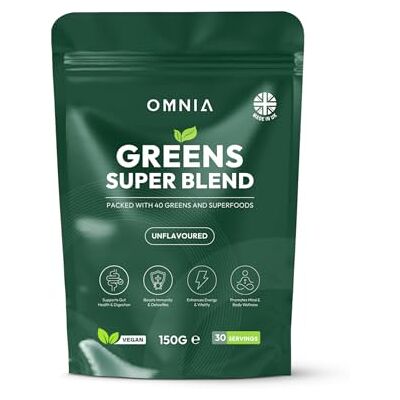 Omnia Super Greens Powder – 40 Ingredients with Superfoods, Vitamins & Antioxidants – Supports Gut Health, Detox, Energy & Immunity – Vegan-Friendly, Non-GMO – 30 Servings (150G, Unflavoured) Omnia Super Greens Powder – 40 Ingredients with Superfoods, Vitamins & Antioxidants – Supports Gut Health, Detox, Energy & Immunity – Vegan-Friendly, Non-GMO – 30 Servings (150G, Unflavoured)