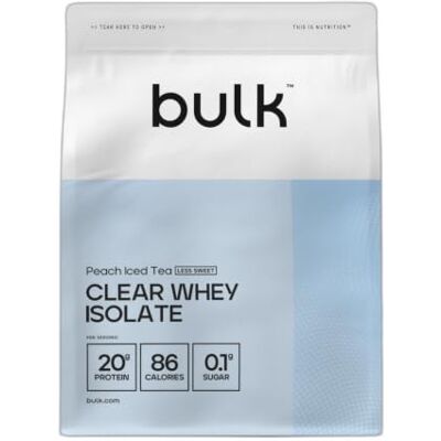 BULK POWDERS Bulk Clear Whey Isolate Less Sweet Peach Iced Tea 20g Protein per Serving Low Sugar Refreshing Fruity Flavours 86 Calories Fast Absorbing Hydrating Protein Drink 500g BULK POWDERS Bulk Clear Whey Isolate Less Sweet Peach Iced Tea 20g Protein per Serving Low Sugar Refreshing Fruity Flavours 86 Calories Fast Absorbing Hydrating Protein Drink 500g