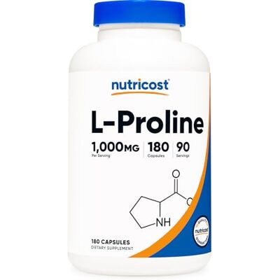 Nutricost L-Proline 1000mg, 180 Capsules (90 Servings) 500mg Per Cap, Non-GMO, Gluten Free Nutricost L-Proline 1000mg, 180 Capsules (90 Servings) 500mg Per Cap, Non-GMO, Gluten Free