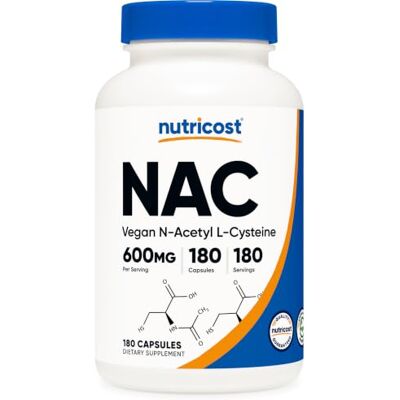 Nutricost N-Acetyl L-Cysteine (NAC) 600mg, 180 Capsules Non-GMO, Gluten Free Nutricost N-Acetyl L-Cysteine (NAC) 600mg, 180 Capsules Non-GMO, Gluten Free