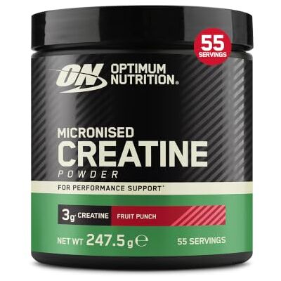 Optimum Nutrition Micronised Creatine Monohydrate Powder, 247.5g Fruit Punch, 55 Servings, Supplement to Support Muscle Strength & Power, Pre and Post Workout Optimum Nutrition Micronised Creatine Monohydrate Powder, 247.5g Fruit Punch, 55 Servings, Supplement to Support Muscle Strength & Power, Pre and Post Workout