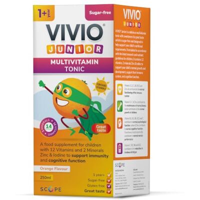 VIVIO JUNIOR Multivitamin Tonic for Kids – 12 Added Vitamins Plus Zinc & Iodine to Support Your Child’s Immunity & Cognitive Function Orange 250ml VIVIO JUNIOR Multivitamin Tonic for Kids – 12 Added Vitamins Plus Zinc & Iodine to Support Your Child’s Immunity & Cognitive Function Orange 250ml