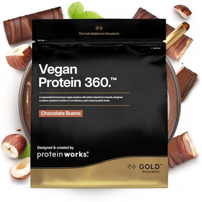 THE PROTEIN WORKS Protein Works Vegan Protein 360 Gold, Chocolate Bueno, 1kg 100% Plant Based, Premium Tri-Protein Blend, Low Fat, Low Calorie, 12 Vitamins & Minerals, 87 Health Benefits, 33 Servings THE PROTEIN WORKS Protein Works Vegan Protein 360 Gold, Chocolate Bueno, 1kg 100% Plant Based, Premium Tri-Protein Blend, Low Fat, Low Calorie, 12 Vitamins & Minerals, 87 Health Benefits, 33 Servings
