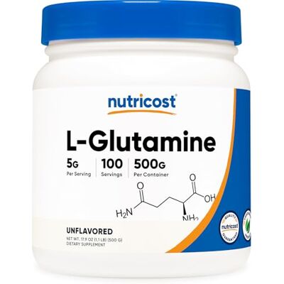 Nutricost L-Glutamine Powder (500 Grams) Unflavoured Gluten Free & Non-GMO, 100 Servings Nutricost L-Glutamine Powder (500 Grams) Unflavoured Gluten Free & Non-GMO, 100 Servings