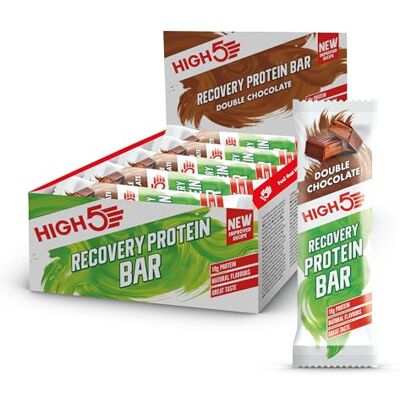 HIGH5 Recovery Protein Bars for Muscle Recovery, Double Chocolate, 12 x 50g Post-Workout Carbohydrate and High Protein Bar with a 1:1 Macro Ratio to Support Muscle Repair. HIGH5 Recovery Protein Bars for Muscle Recovery, Double Chocolate, 12 x 50g Post-Workout Carbohydrate and High Protein Bar with a 1:1 Macro Ratio to Support Muscle Repair.