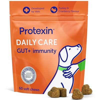 Protexin Daily Care Gut+ Immunity Supplement for Dogs, 60 Soft Chews Prebiotic, Probiotic & Postbiotic Chew for Dogs, Supports Gut Health, Immune Function & Digestion, Turkey & Cranberry Flavour Protexin Daily Care Gut+ Immunity Supplement for Dogs, 60 Soft Chews Prebiotic, Probiotic & Postbiotic Chew for Dogs, Supports Gut Health, Immune Function & Digestion, Turkey & Cranberry Flavour