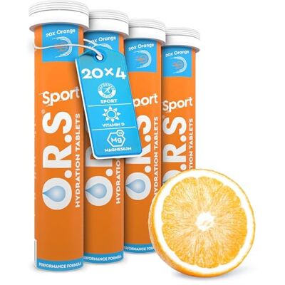 O.R.S Sports Hydration Tablets Orange 4 Tubes for Athletes, Running & Endurance Oral Electrolyte Replacement Salts for Rehydration & Post-Workout Recovery Vegan, Gluten-Free & Low Calorie O.R.S Sports Hydration Tablets Orange 4 Tubes for Athletes, Running & Endurance Oral Electrolyte Replacement Salts for Rehydration & Post-Workout Recovery Vegan, Gluten-Free & Low Calorie