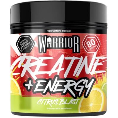 Warrior Creatine Monohydrate Powder + Energy 360g (80 Servings) – Micronised Creatine Powder Supplement + Vitamin B & Caffeine for Energy & Focus, Pre & Post Workout for Men & Women – Citrus Blast Warrior Creatine Monohydrate Powder + Energy 360g (80 Servings) – Micronised Creatine Powder Supplement + Vitamin B & Caffeine for Energy & Focus, Pre & Post Workout for Men & Women – Citrus Blast