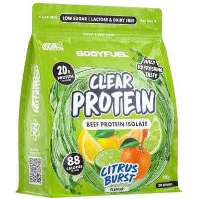 Applied Nutrition BodyFuel Clear Protein Beef Protein Isolate Clear & Refreshing Best Low Sugar & Lactose-Free Protein Supplement Muscle Support (500g 20 Servings) (Citrus Burst) Applied Nutrition BodyFuel Clear Protein Beef Protein Isolate Clear & Refreshing Best Low Sugar & Lactose-Free Protein Supplement Muscle Support (500g 20 Servings) (Citrus Burst)