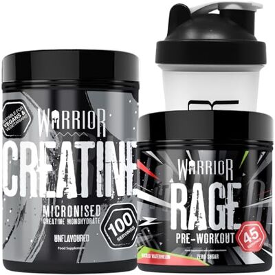 Warrior Bundle Creatine Monohydrate 500g + Rage Watermelon Preworkout 392g + Shaker Warrior Bundle Creatine Monohydrate 500g + Rage Watermelon Preworkout 392g + Shaker