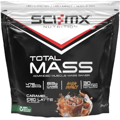 SCI-MX Total Mass • Mass Gainer Protein Powder, Caramel Latte Flavour • 2Kg Total Mass Caramel Latte Flavour Mass Gainer Protein Powder High Calorie Support Muscle Gain SCI-MX Total Mass • Mass Gainer Protein Powder, Caramel Latte Flavour • 2Kg Total Mass Caramel Latte Flavour Mass Gainer Protein Powder High Calorie Support Muscle Gain
