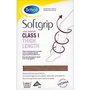 Scholl Softgrip Light Support Class I Compression Stockings - Thigh Length, Closed Toe - Class 1 Compression Stockings for Women - Natural, Large, Stockings for Travel, Varicose Veins, Swelling Relief