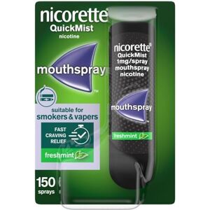 Nicorette QuickMist Mouthspray, Freshmint (1 x 150 Sprays) Smoking or Vaping Cessation Aid, designed to start reducing cravings in 30 seconds (Quit Smoking or Quit Vaping Aid) Nicorette QuickMist Mouthspray, Freshmint (1 x 150 Sprays) Smoking or Vaping Cessation Aid, designed to start reducing cravings in 30 seconds (Quit Smoking or Quit Vaping Aid)