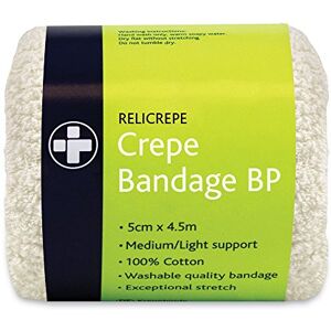Reliance Medical Relicrepe White BP Grade Crepe Bandage, 100 Percent Cotton, Ideal for Sprains and Minor Aches, Washable and Stretchable, 5 cm x 4.5 m, Pack of 10 Reliance Medical Relicrepe White BP Grade Crepe Bandage, 100 Percent Cotton, Ideal for Sprains and Minor Aches, Washable and Stretchable, 5 cm x 4.5 m, Pack of 10