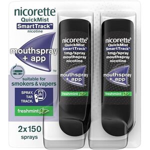 Nicorette Quickmist SmartTrack Mouthspray (2 x 150 sprays), Freshmint, Quit Vaping or Quit Smoking Aid designed to start reducing cravings in 30 Seconds, Smoking or Vaping Cessation Aid Nicorette Quickmist SmartTrack Mouthspray (2 x 150 sprays), Freshmint, Quit Vaping or Quit Smoking Aid designed to start reducing cravings in 30 Seconds, Smoking or Vaping Cessation Aid