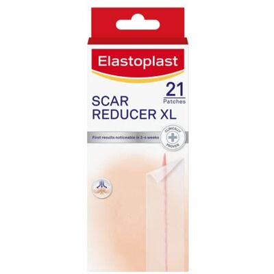 Elastoplast XL Scar Reducer Plasters, 21 Count Transparent Scar Reducing Plasters, Scar Cover-Up Treatment, Waterproof, Gentle Adhesive, For New or Old Scars Elastoplast XL Scar Reducer Plasters, 21 Count Transparent Scar Reducing Plasters, Scar Cover-Up Treatment, Waterproof, Gentle Adhesive, For New or Old Scars