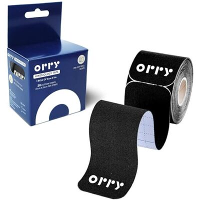 ORRY Kinesiology Tape Joint Support & Muscle Pain Relief Latex-Free, Water-Resistant, Elastic Cotton Pre-Cut Roll, 20 Strips (Black) ORRY Kinesiology Tape Joint Support & Muscle Pain Relief Latex-Free, Water-Resistant, Elastic Cotton Pre-Cut Roll, 20 Strips (Black)