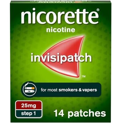 Nicorette InvisiPatch, Nicotine Patches Step 1, 25mg, 14 count, Effective and discreet Stop Smoking and Stop Vaping Aid, Nicotine Patches to Beat Cravings & Withdrawal Symptoms(Quit Smoking or Vaping) Nicorette InvisiPatch, Nicotine Patches Step 1, 25mg, 14 count, Effective and discreet Stop Smoking and Stop Vaping Aid, Nicotine Patches to Beat Cravings & Withdrawal Symptoms(Quit Smoking or Vaping)