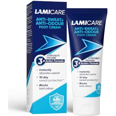 LAMICARE Anti-Sweat & Anti-Odour Foot Cream 75ml Blocks Foot Odour, Up to 10 Days Sweat Protection, Clinically Proven Treatment LAMICARE Anti-Sweat & Anti-Odour Foot Cream 75ml Blocks Foot Odour, Up to 10 Days Sweat Protection, Clinically Proven Treatment