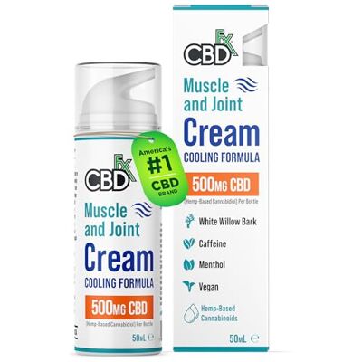 CBDFX 500mg CBD High Strength Muscle & Joint Cream with Caffeine, Menthol and White Willow Bark, Cooling CBD Cream, Cruelty Free, 50ml Hemp Cream CBDFX 500mg CBD High Strength Muscle & Joint Cream with Caffeine, Menthol and White Willow Bark, Cooling CBD Cream, Cruelty Free, 50ml Hemp Cream